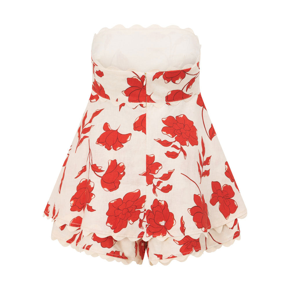 Rosella – Completo Floreale con Top a Balza e Pantaloncini a Vita Elasticizzata con Bordo Ondulato