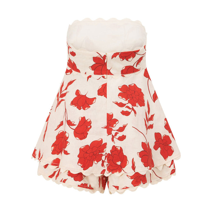 Rosella – Completo Floreale con Top a Balza e Pantaloncini a Vita Elasticizzata con Bordo Ondulato