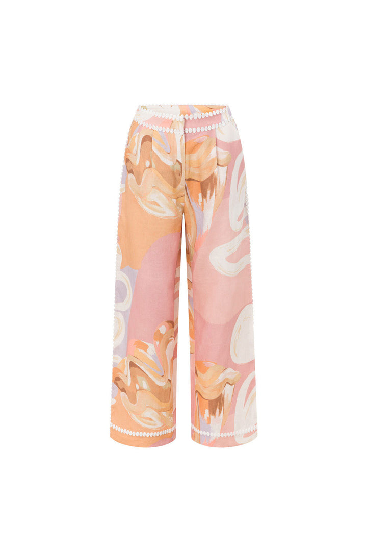 Pantaloni Estivi a Vita Alta con Stampa Artistica – Stile Europeo