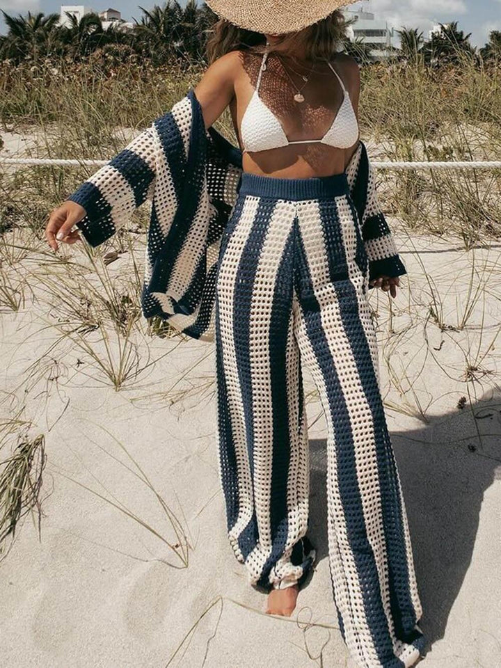 Sabbia – Completo Due Pezzi con Camicia a Righe Intagliata e Pantaloni a Gamba Larga