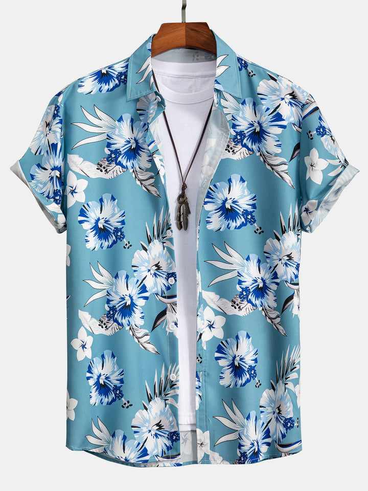 Completo Floreale Tropicale Nero con Camicia e Pantaloncini