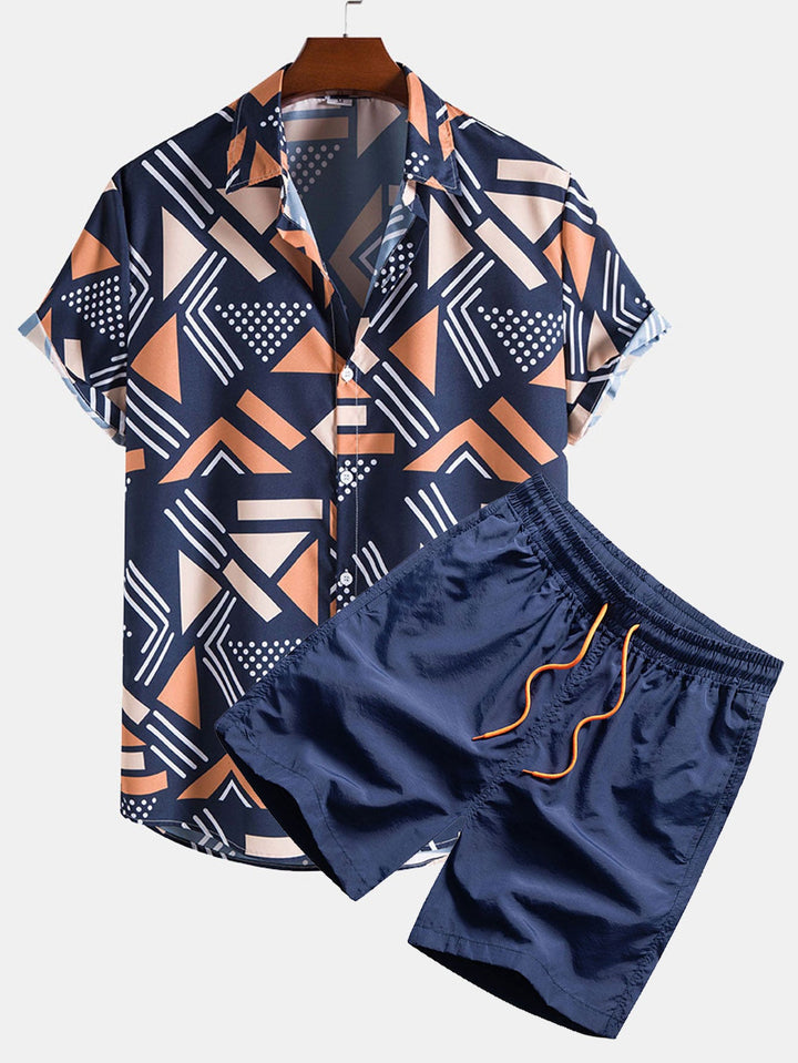 Completo Estivo con Camicia a Stampa Geometrica e Pantaloncini Abbinati