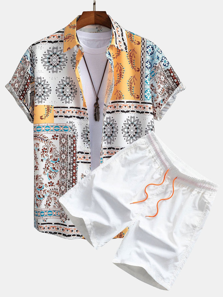 Completo Estivo con Camicia a Stampa Foulard e Pantaloncini