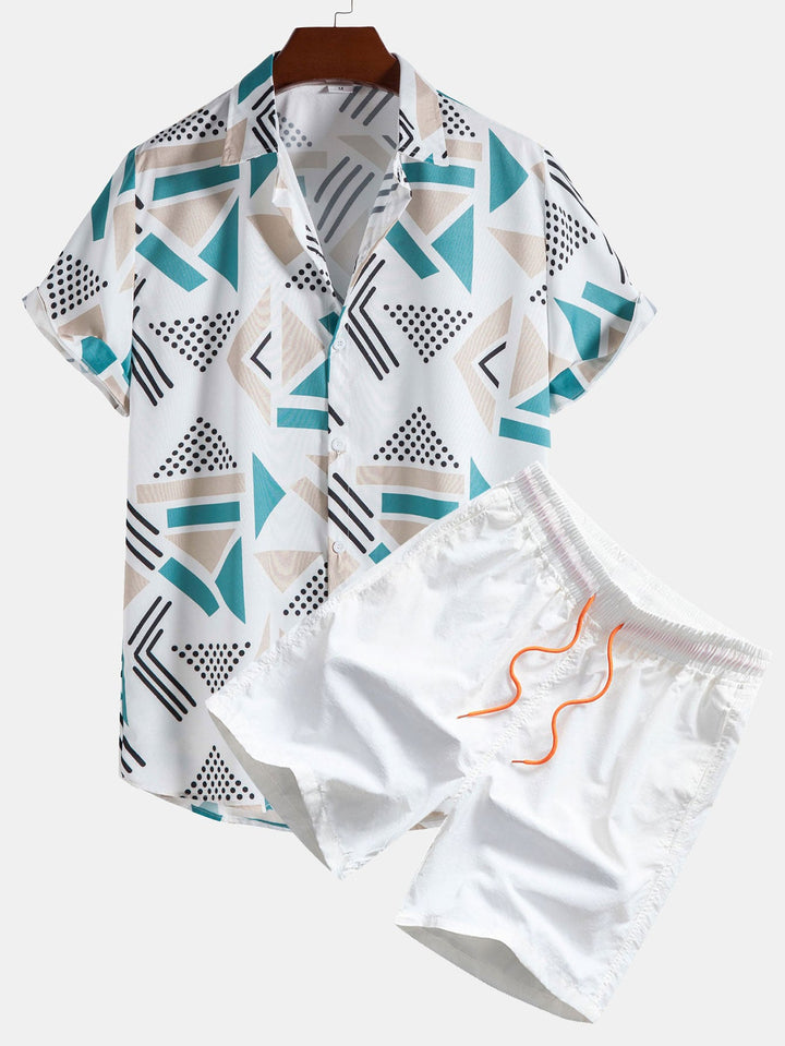 Completo Estivo con Camicia a Stampa Geometrica e Pantaloncini Abbinati