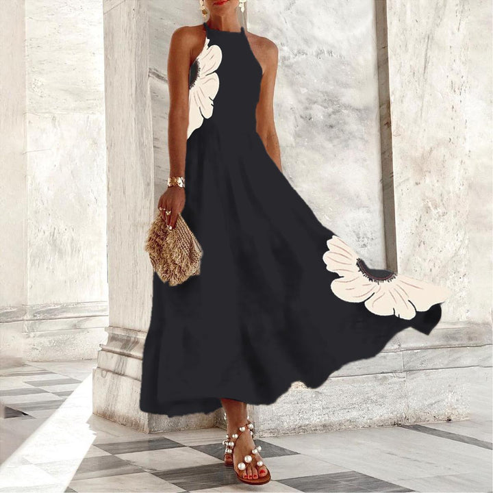 Vestito Maxi Senza Maniche con Stampa Floreale Popolare