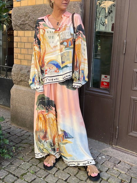 Verona | Pantaloni Floreali con Stampa Paesaggio