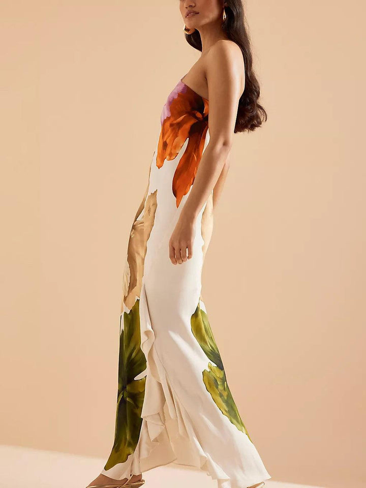 Abito Lungo Monospalla con Stampa Floreale – Eleganza Senza Tempo