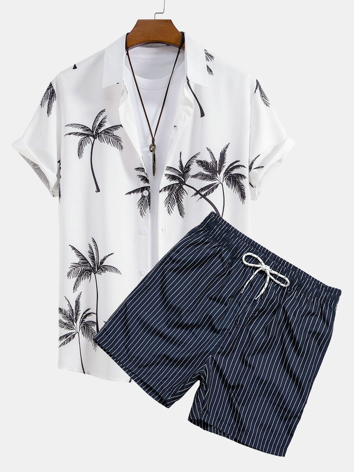Completo Estivo con Camicia a Palma e Shorts a Righe