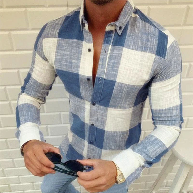 Camicia da Uomo Slim Fit a Maniche Lunghe – Fantasia a Quadri con Colletto Classico
