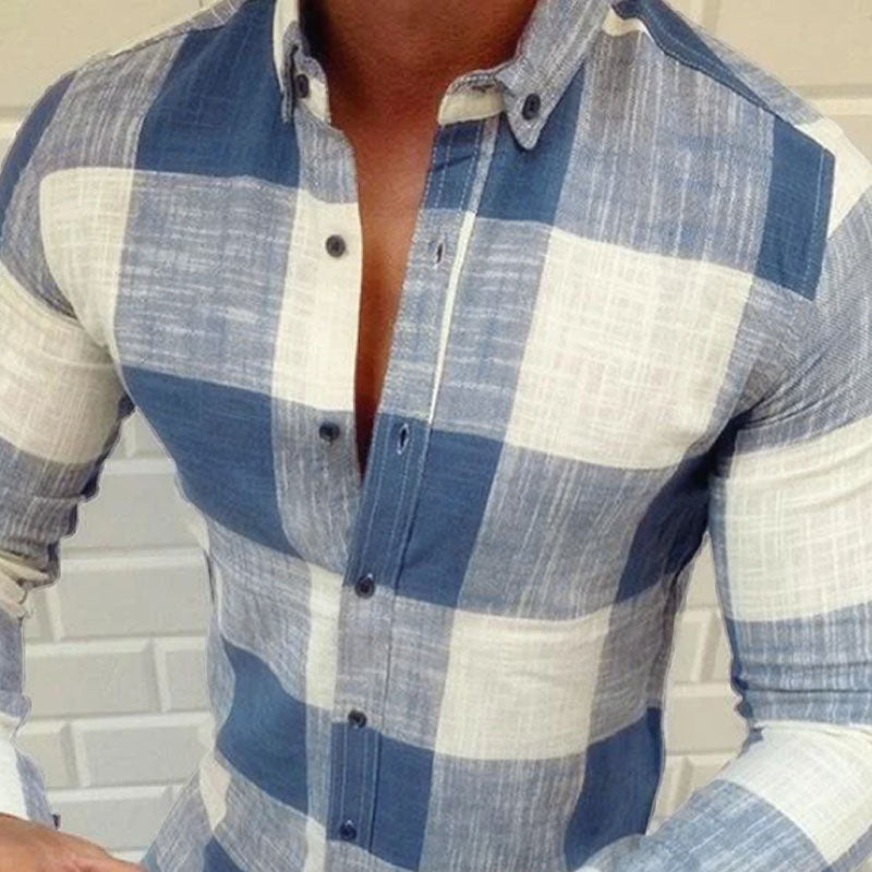 Camicia da Uomo Slim Fit a Maniche Lunghe – Fantasia a Quadri con Colletto Classico
