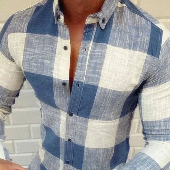 Camicia da Uomo Slim Fit a Maniche Lunghe – Fantasia a Quadri con Colletto Classico
