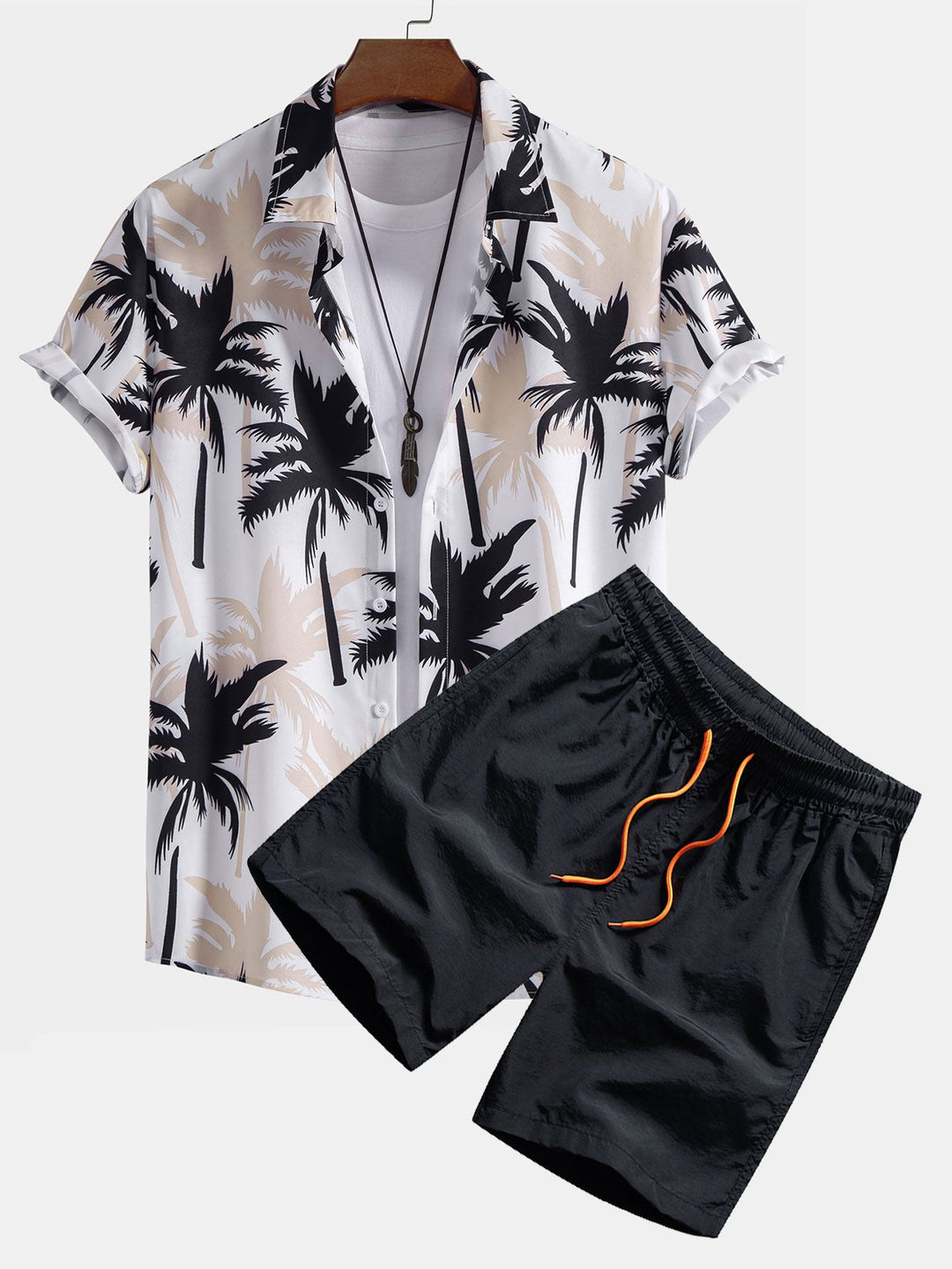 Completo Tropicale Rosa con Camicia a Palma e Pantaloncini Abbinati