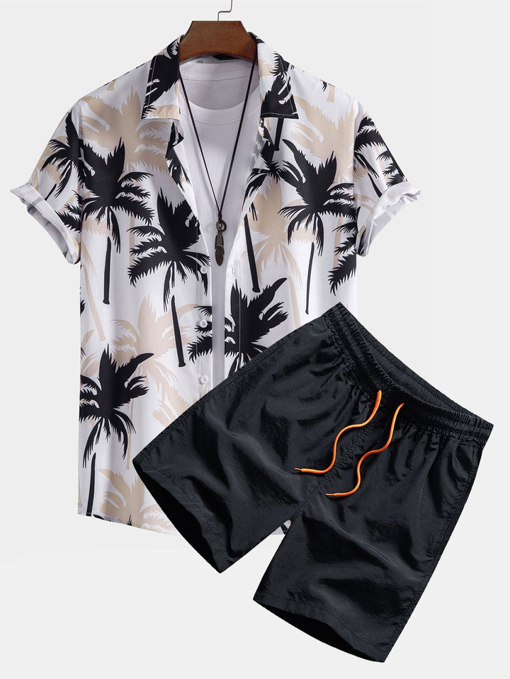 Completo Tropicale Rosa con Camicia a Palma e Pantaloncini Abbinati