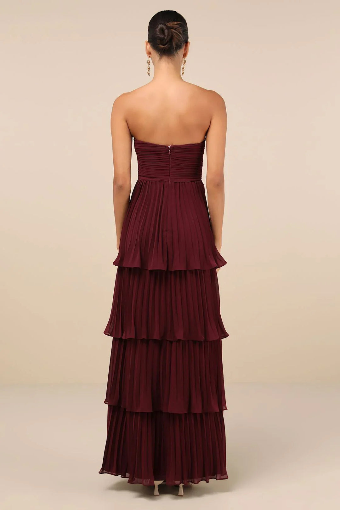 Abito Maxi a Balze Senza Spalline – Prugna Elegante