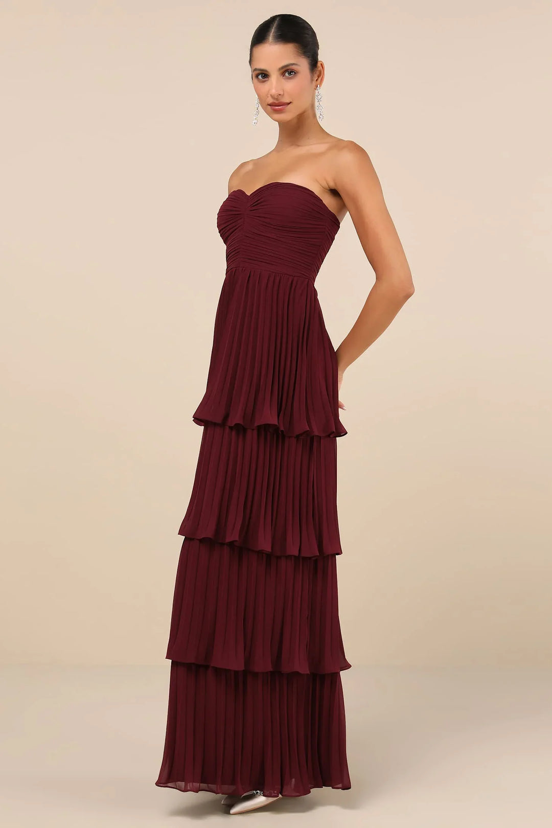 Abito Maxi a Balze Senza Spalline – Prugna Elegante