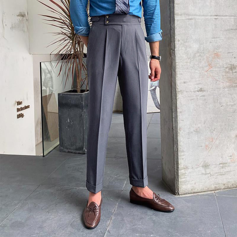 Pantaloni da Uomo Stile Inglese a Vita Alta con Gamba Dritta – Linea Elegante e Raffinata