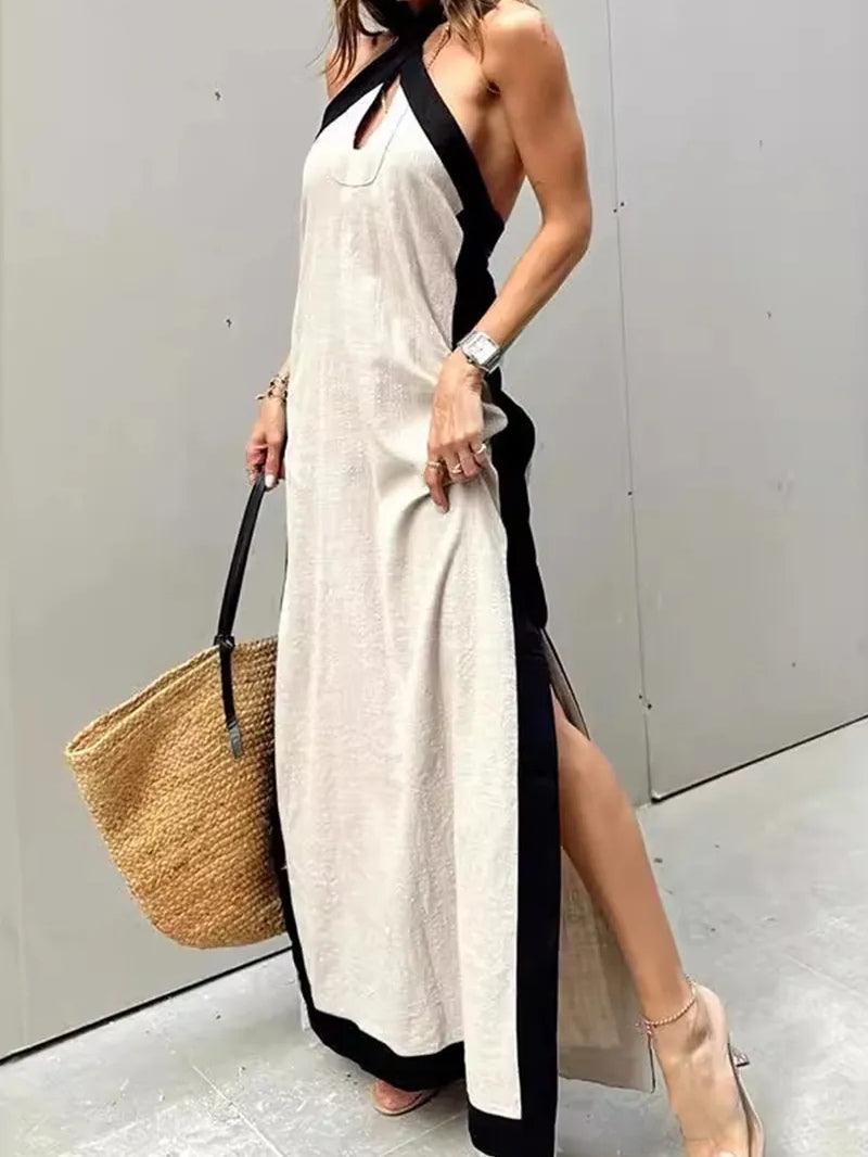 Abito Lungo con Scollo all’Americana e Spacco – Eleganza Estiva con Carisma