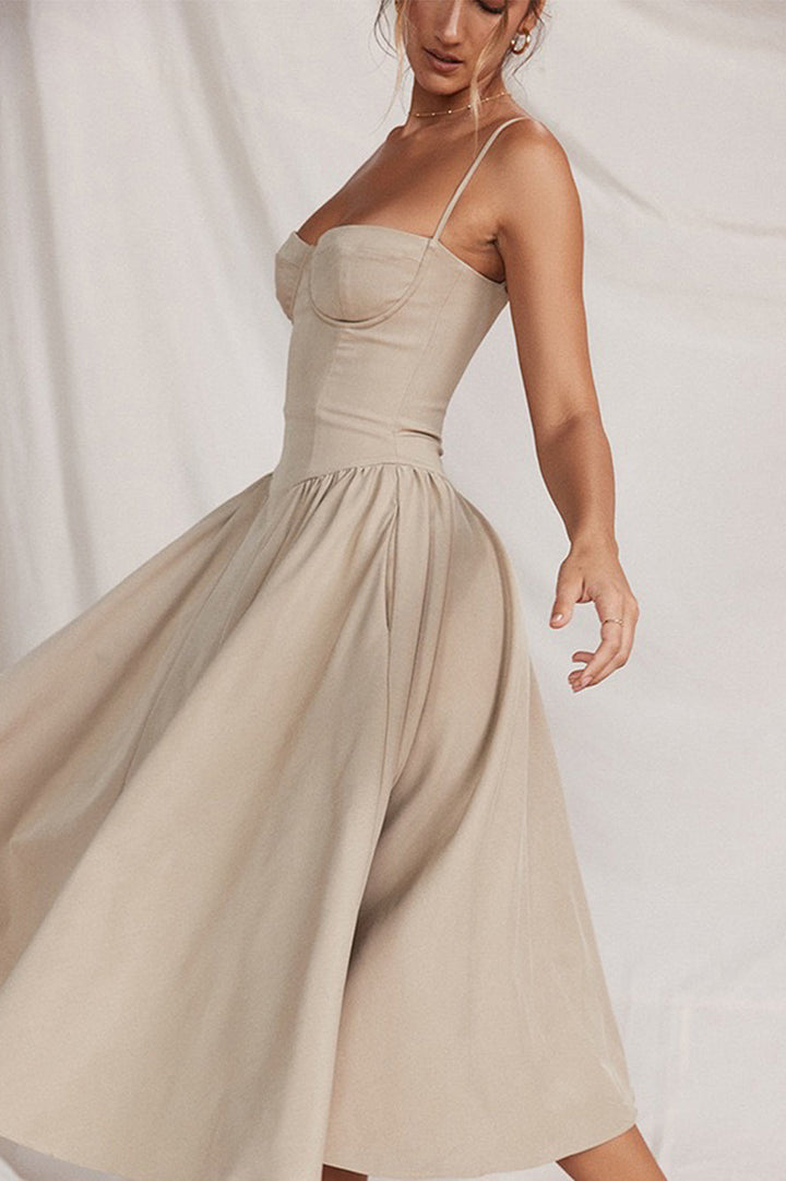 Abito Midi con Spalline – Eleganza Apricot