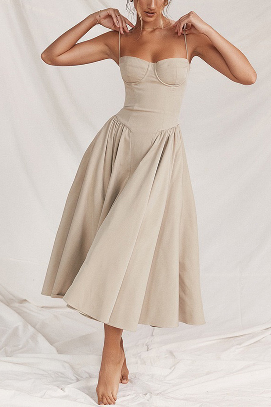 Abito Midi con Spalline – Eleganza Apricot