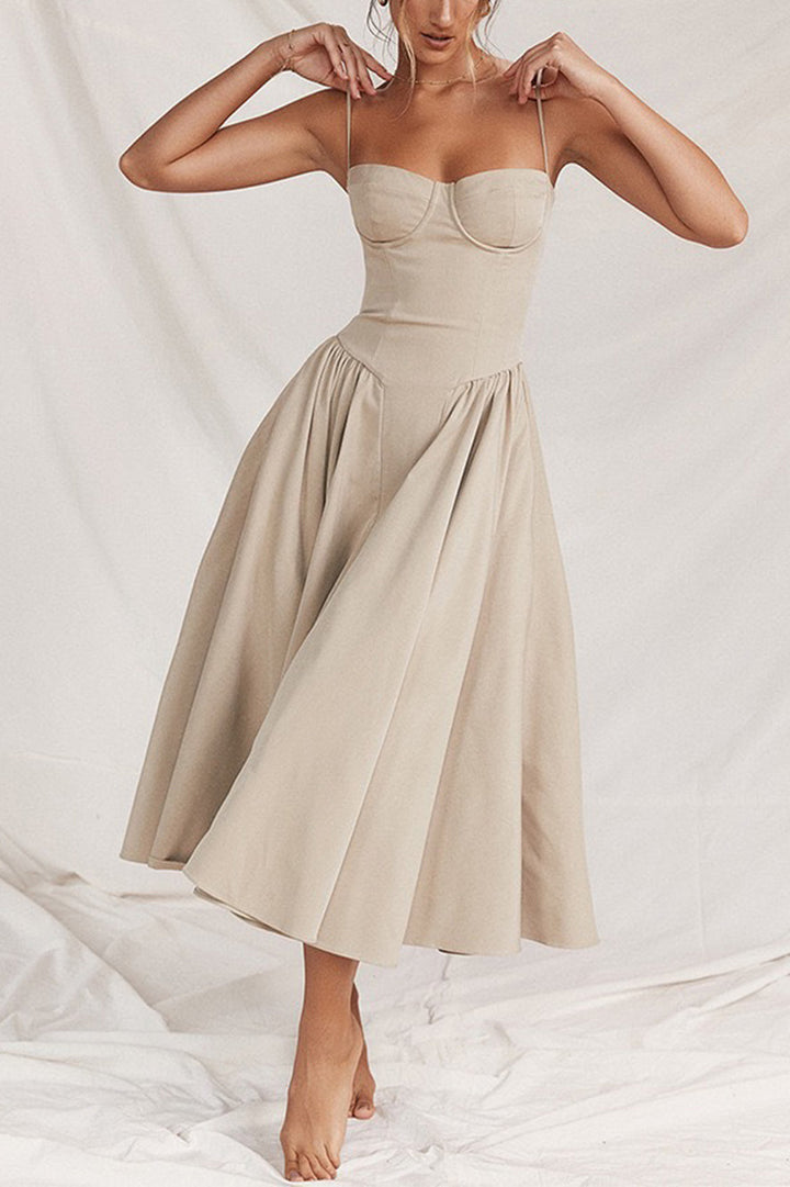 Abito Midi con Spalline – Eleganza Apricot