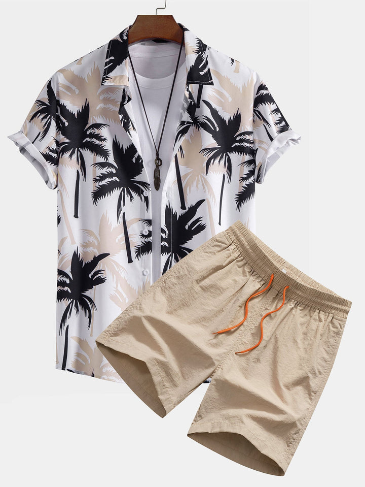 Completo Tropicale Rosa con Camicia a Palma e Pantaloncini Abbinati