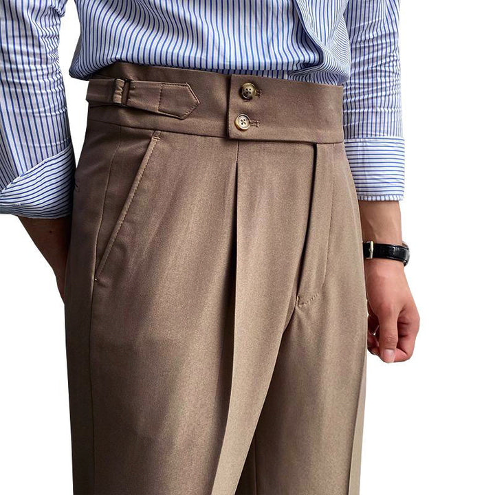 Pantaloni da Uomo Stile Inglese a Vita Alta con Gamba Dritta – Linea Elegante e Raffinata