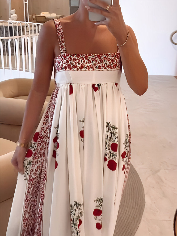 Abito Lungo con Stampa Floreale e Scollo Quadrato | Eleganza Naturale e Stile Romantico