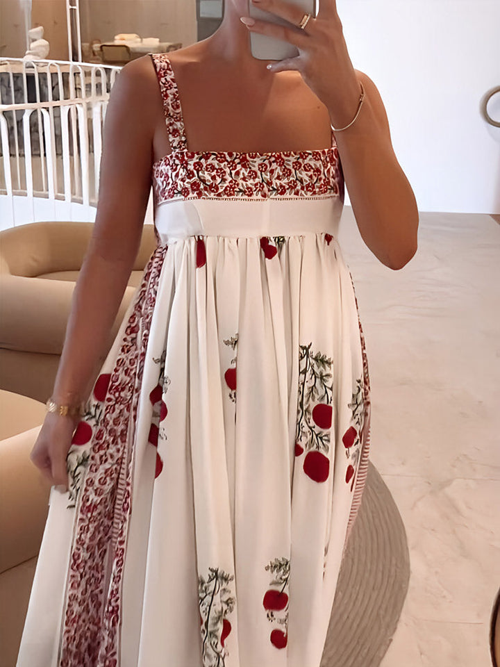 Abito Lungo con Stampa Floreale e Scollo Quadrato | Eleganza Naturale e Stile Romantico