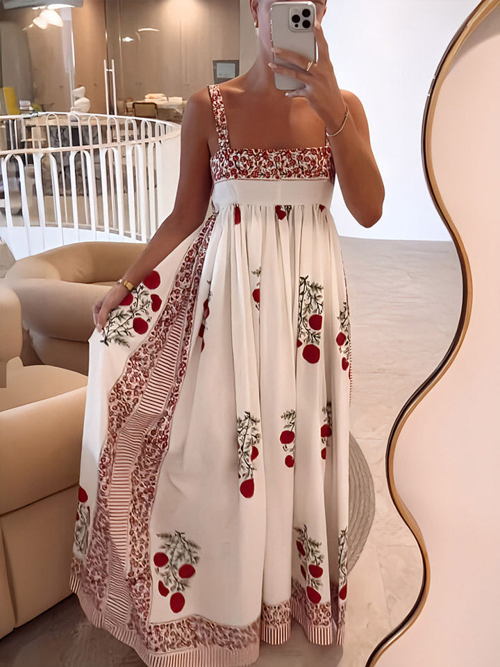 Abito Lungo con Stampa Floreale e Scollo Quadrato | Eleganza Naturale e Stile Romantico
