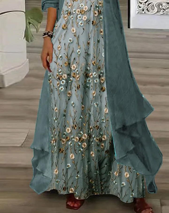 Completo Due Pezzi: Vestito Maxi con Stampa Floreale Giovane e Giacca Leggera