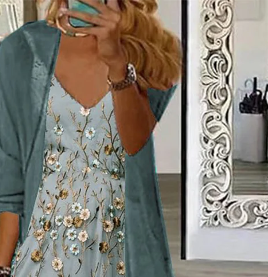 Completo Due Pezzi: Vestito Maxi con Stampa Floreale Giovane e Giacca Leggera
