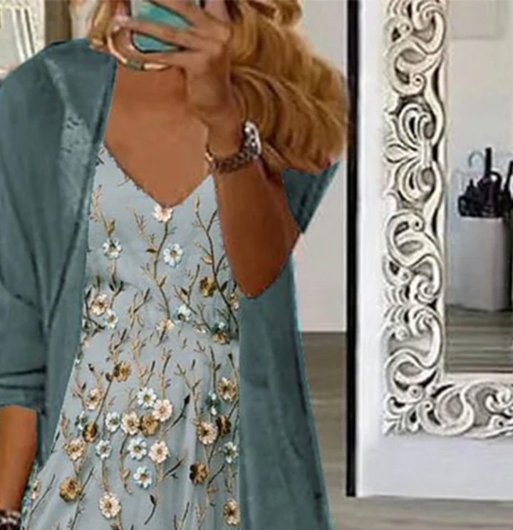 Completo Due Pezzi: Vestito Maxi con Stampa Floreale Giovane e Giacca Leggera