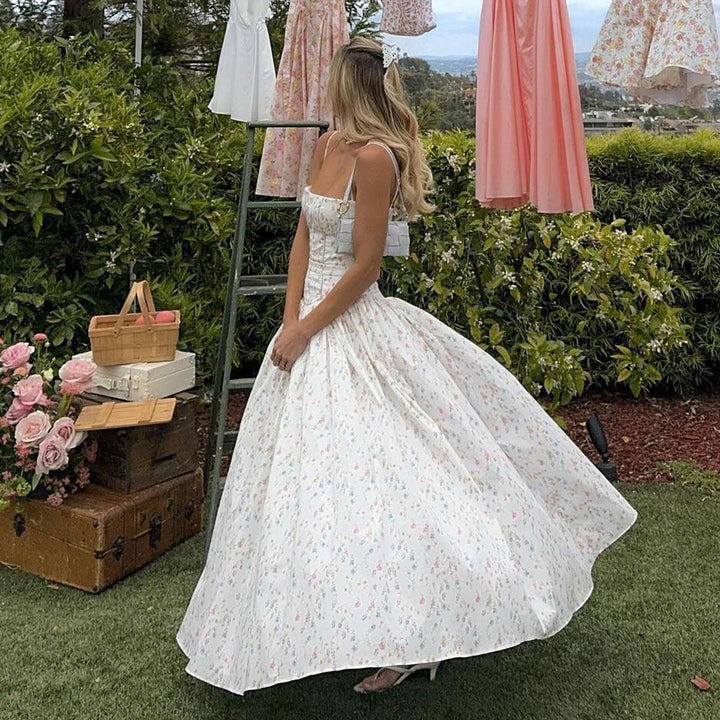 Abito Midi a Bretelle con Stampa Floreale