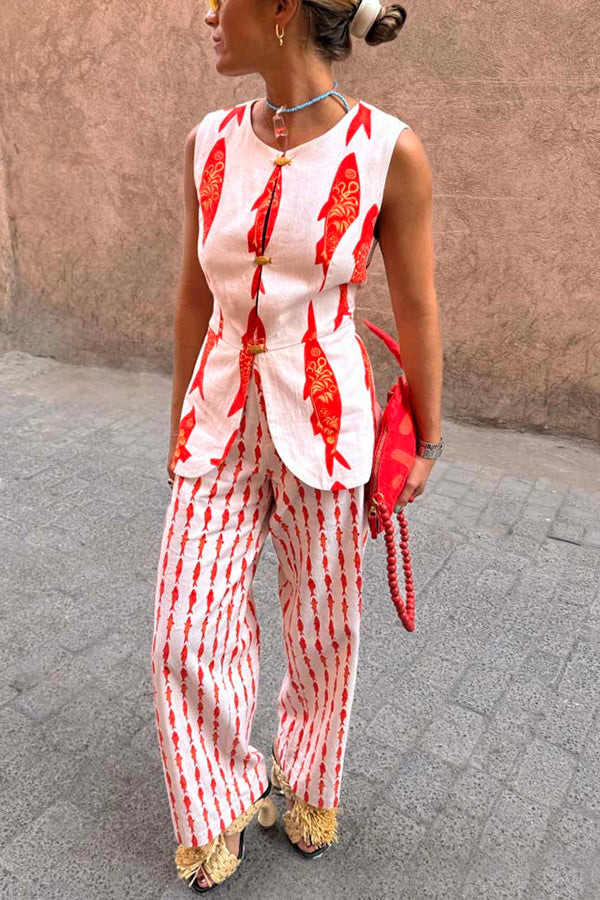 Pantaloni Estivi a Vita Alta con Elastico Posteriore – Stampa Portafortuna