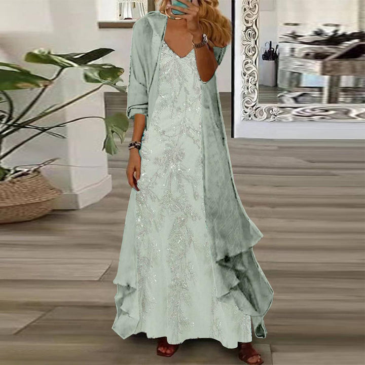 Completo Due Pezzi: Vestito Maxi con Stampa Floreale Giovane e Giacca Leggera