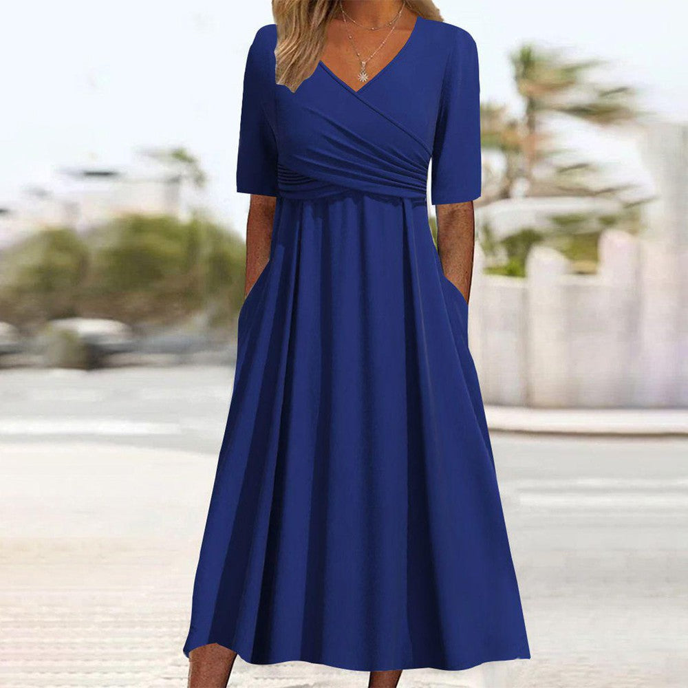 Vestito Midi con Stampa a Tema Piante e Tasche Laterali