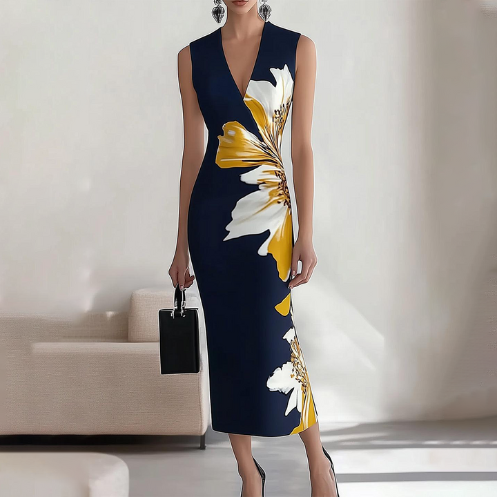 Vestito Maxi Senza Maniche con Stampa Floreale Elegante