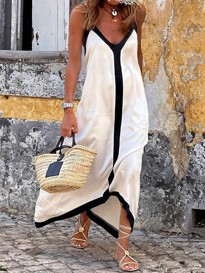 Abito Midi a Spalline con Bordi a Contrasto – Stile Elegante e Carattere Deciso