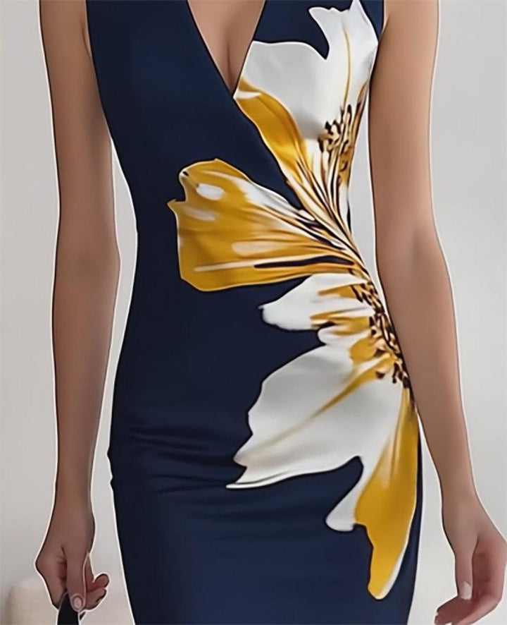 Vestito Maxi Senza Maniche con Stampa Floreale Elegante