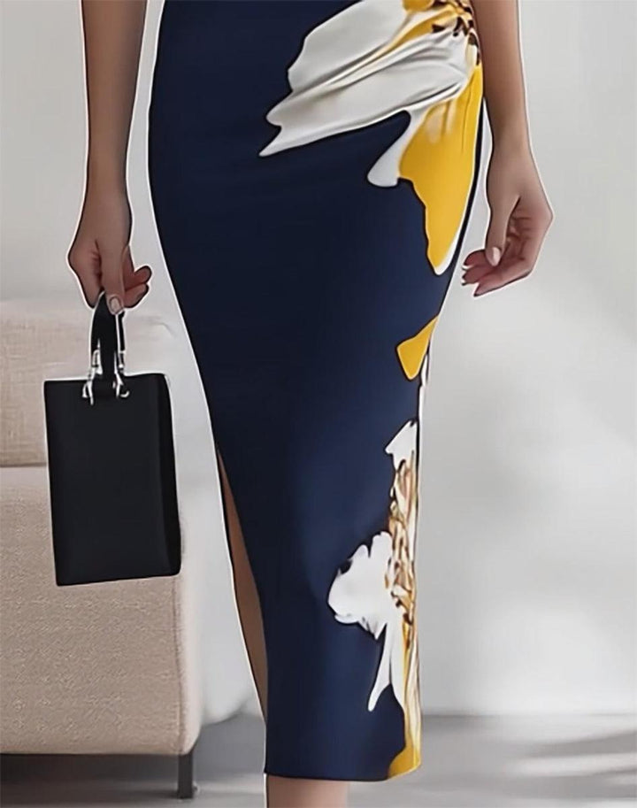 Vestito Maxi Senza Maniche con Stampa Floreale Elegante