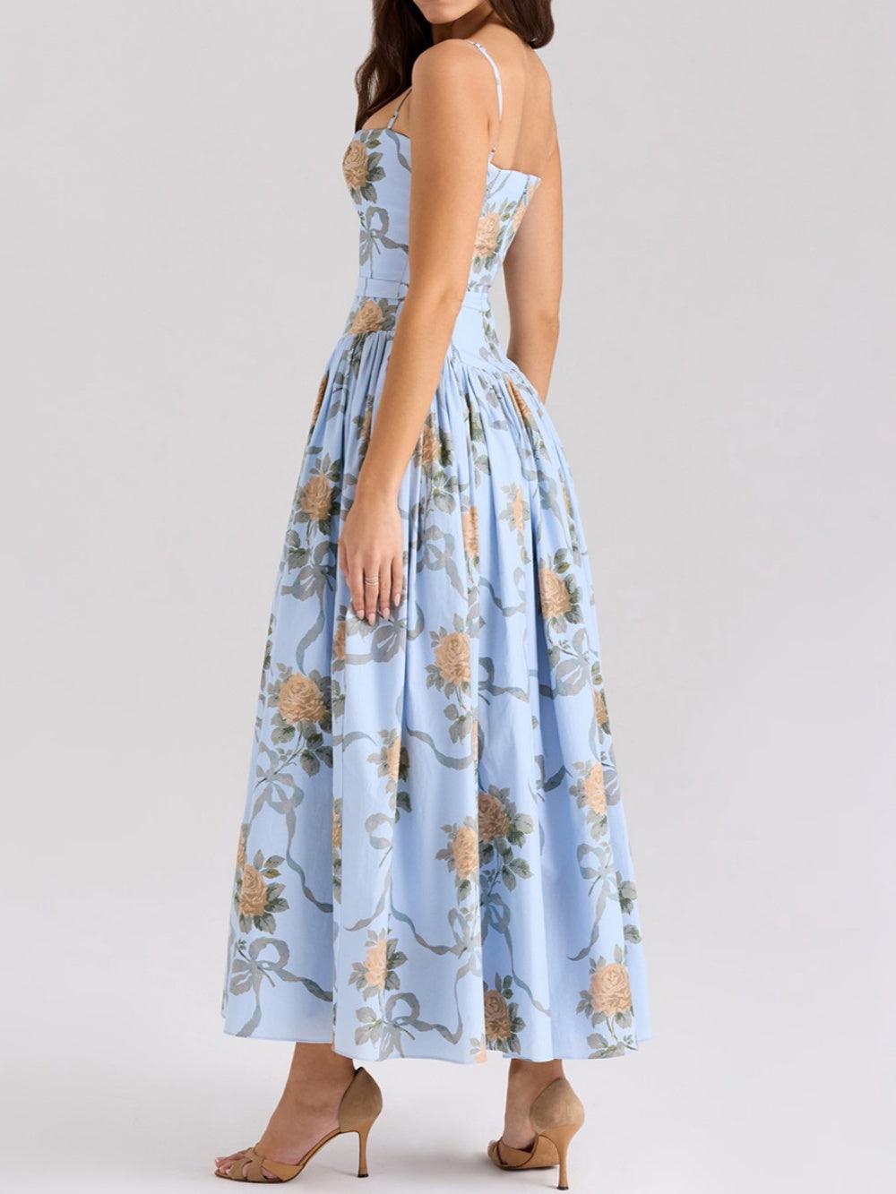 Abito Midi a Bretelle con Stampa Floreale