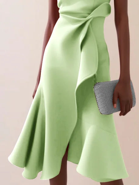 Abito Midi Elegante Senza Maniche con Nodo in Vita