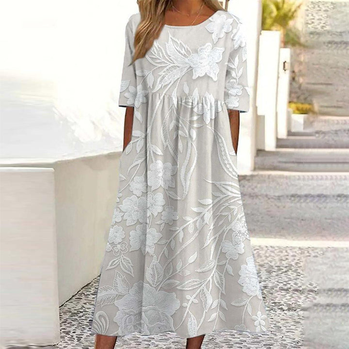 Vestito Midi Basic con Scollo Tondo e Maniche Corte