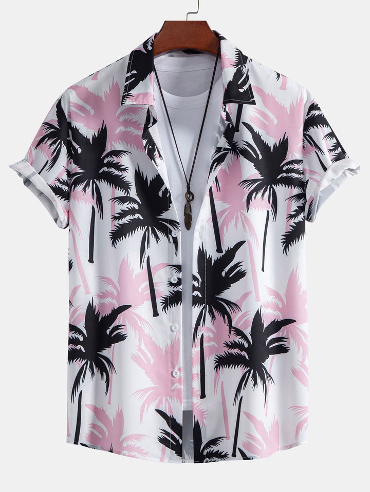 Completo Tropicale Rosa con Camicia a Palma e Pantaloncini Abbinati