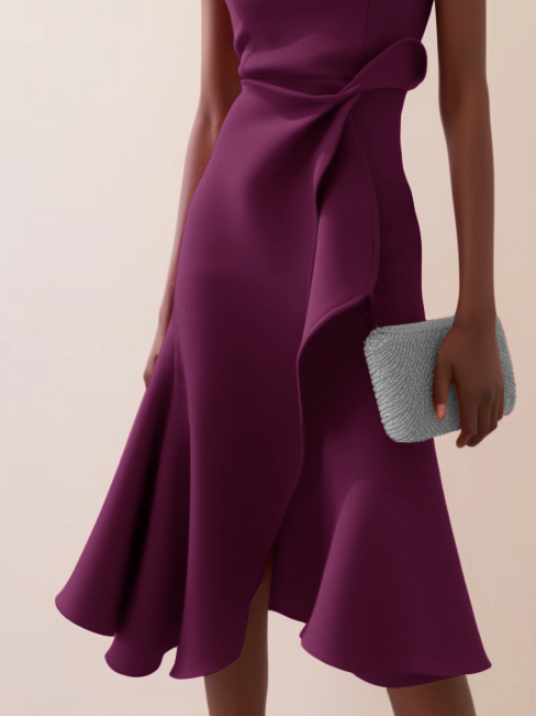 Abito Midi Elegante Senza Maniche con Nodo in Vita