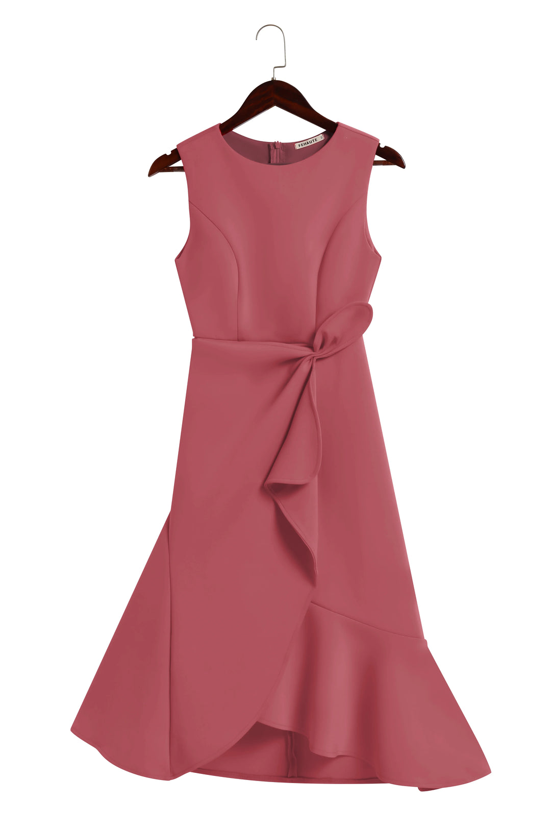 Abito Midi Elegante Senza Maniche con Nodo in Vita