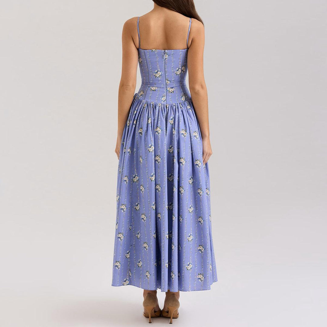 Abito Midi a Bretelle con Stampa Floreale