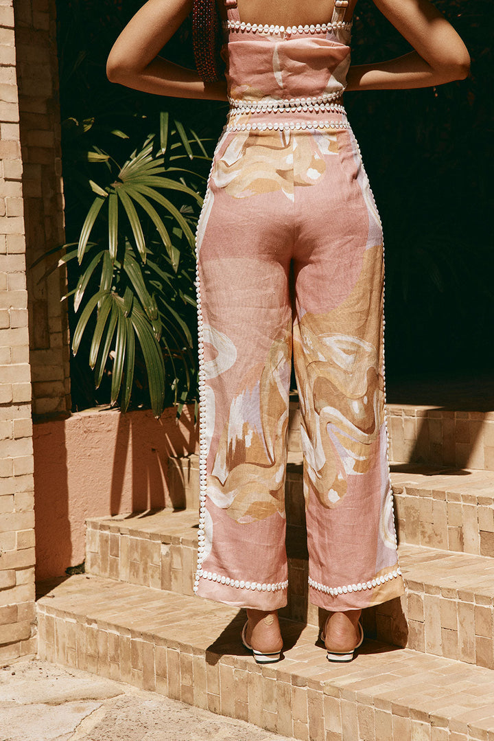 Pantaloni Estivi a Vita Alta con Stampa Artistica – Stile Europeo