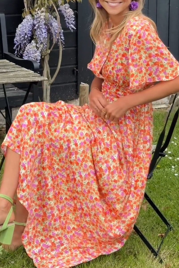 Abito Lungo Elegante con Scollo a V Drappeggiato