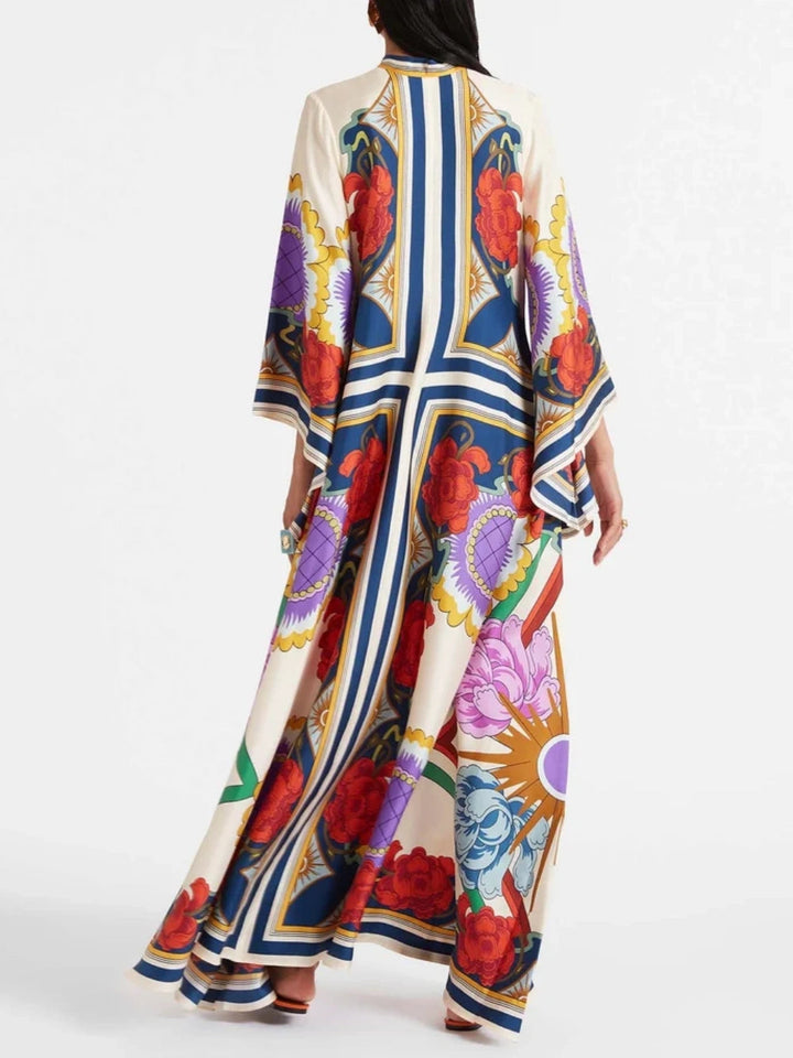 Abito Lungo con Stampa Floreale e Maniche Drappeggiate “Waterfall”